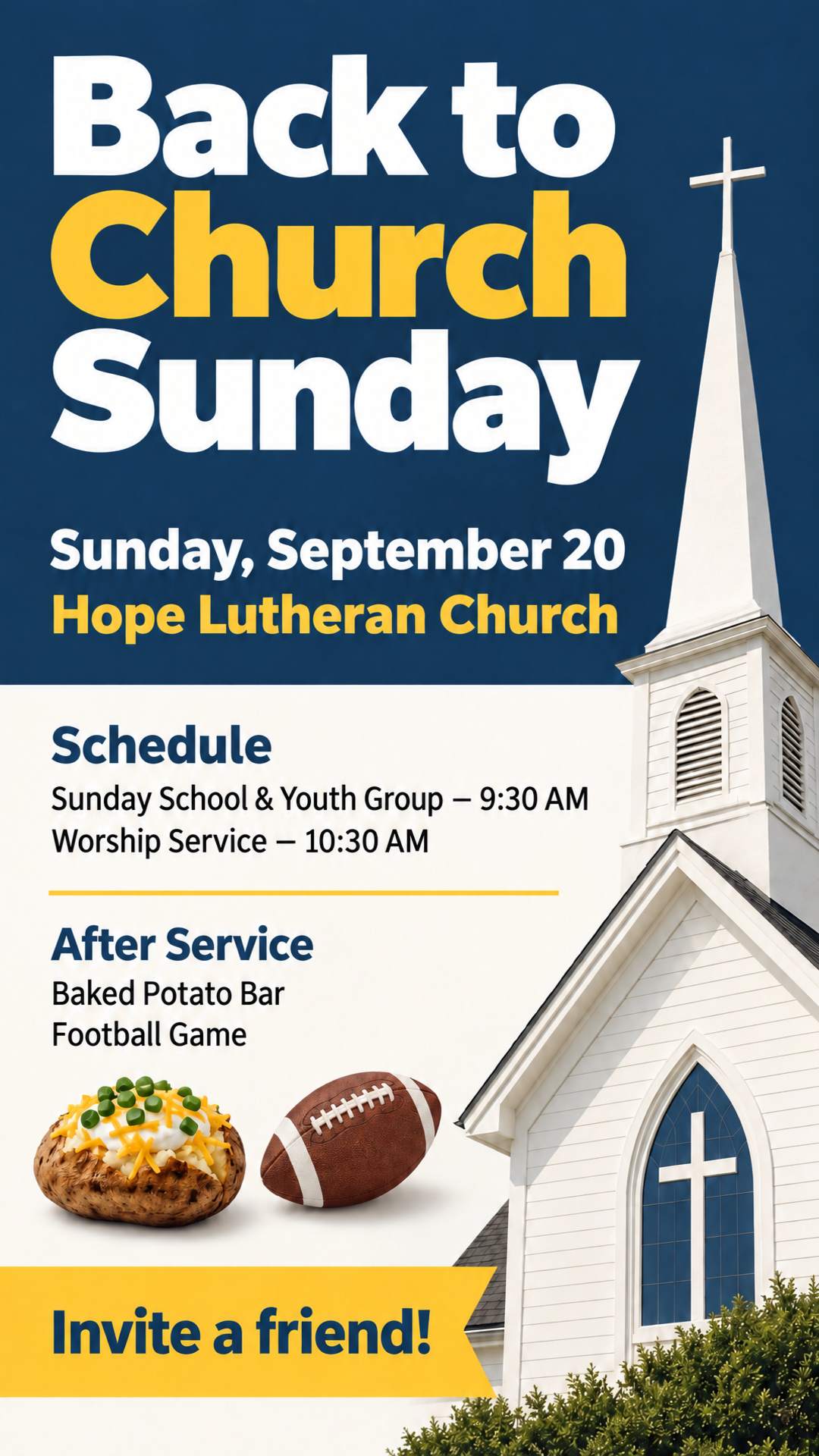 Updated Back to Church Sunday flyer with the new date and service time