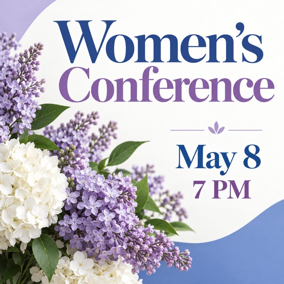 Flyer for a women's conference where I will be preaching. Make the colors lilac, white and blue. Add a floral vibe to it. Date: May 8. Time: 7 PM.